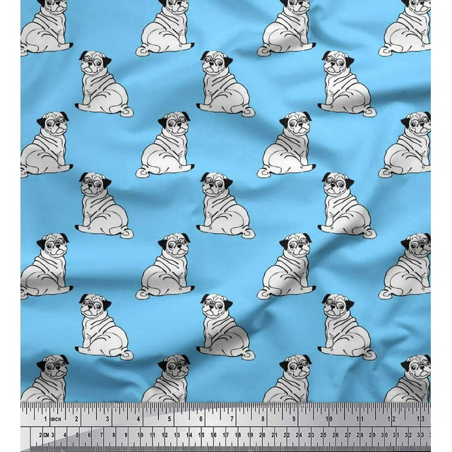 Soimoi Rayon Crepe Fabric Pug Dog Print Sewing Fabric Yard 46 Inch Wide