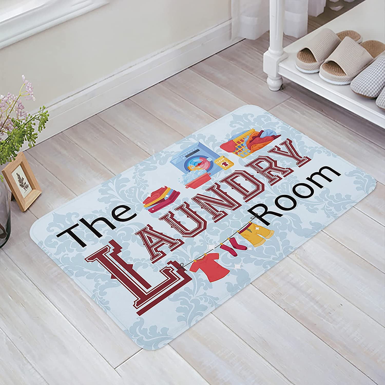 Outdoor Rug 20x32in Area Rug Laundry Room Theme Text Wash Dry Fold