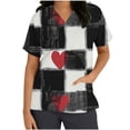 thumbnail image 2 of Blusas médicas de talla grande para mujer, moda, estampado gráfico, para el Día de San Valentín, blusas médicas informales de gran tamaño, manga corta, cuello en V, con bolsillos, 2 of 5