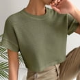 thumbnail image 4 of RRMuAzgs Women's Crew Neck Knit Tops Solid Color Short Sleeve Cropped Top Summer Beach Travel Casual Loose Fit Tee Shirts, 4 of 9
