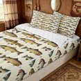 thumbnail image 3 of meiyoeat Watercolor Spotted Fish Zipper Comforter Set with Fitted Sheet and 2 Pillowcases for Men, Natural Lake Outdoor Fishing Zipper Bedding Set, Brown Green, Reversible, 3-Piece, 3 of 6