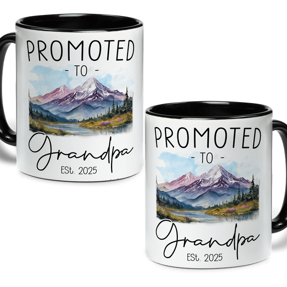 Lotusprinthandmade Personalized Promoted To Grandpa Grandma 2025 Black Accent Mug (11oz) (Made In US), special 2025 grandma mug