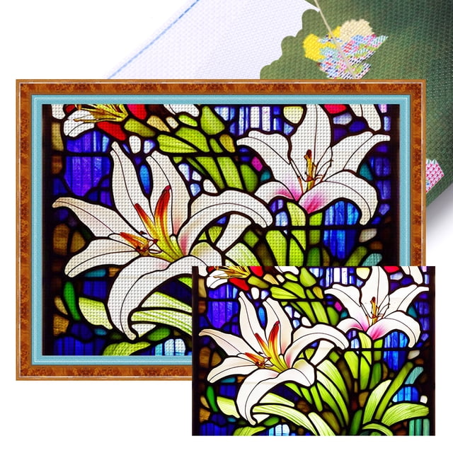 Hilo de bordar de algodón completo, estampado de 11CT, punto de cruz de lirio de cristal, 60x45cm