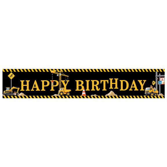 Construction Theme Happy Birthday Banner Decorative Design Polyester Material Colorful Design for Kids Birthday Party Decoration