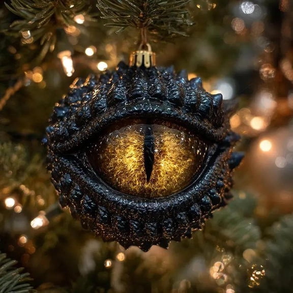 Dragon Ornament,Dragon Eye Christmas Ornament,Dragon's Eye Christmas Ornament, Enchanted Dragon Eye Decoration with String, Mystic Retro Fantasy Charm for Xmas Tree, Gothic Medieval(Black)