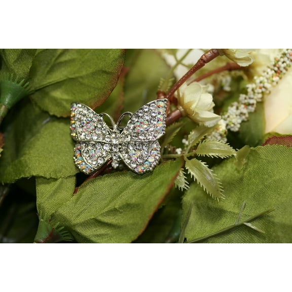Rhinestone Butterfly Brooch, Silver AB Crystal Rhinestone Pins, Bridesmaid Bride Brooch, Wedding Bouquet Pins Broaches