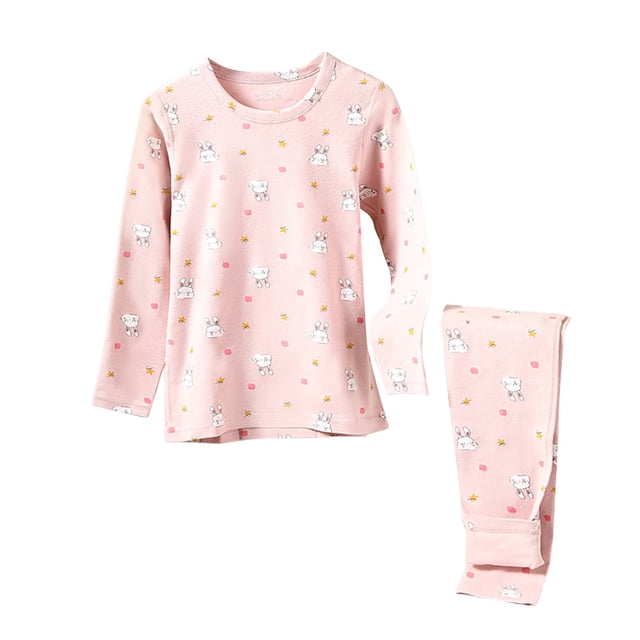 PMVFHDE Pyjamas d'Été pour Fille Mode Décontractée pour Enfants Imprimé Long Tenue de Maison Rose, 5-6 Ans