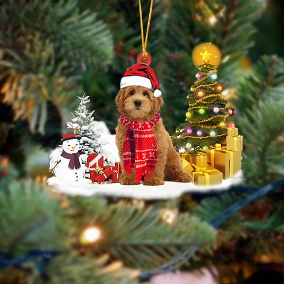 Acrylic 2D FLAT Holiday Tree Decoration Goldendoodle Christmas Ornament LK139
