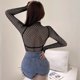 thumbnail image 2 of EchoBliss Mujeres Sexy Malla Manga Larga Tops Divertido Hueco Moda Redes Slim Fit Tops, 2 of 8