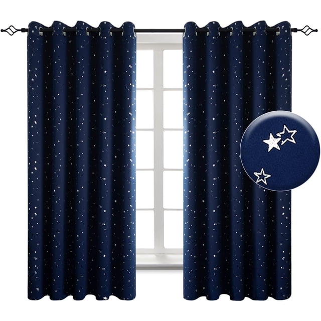 Rideaux Roses pour Chambre de Fille, Rideaux pour Chambre d'Enfant, Imprimé Étoile Argentée, Occultants, Œillets pour Chambre, Panneaux de x