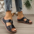 thumbnail image 5 of Yyuenw Women Open Toe Crisscross Wedge Slide Sandals PU Slip On Holiday Casual Summer Walking Shoes, 5 of 9