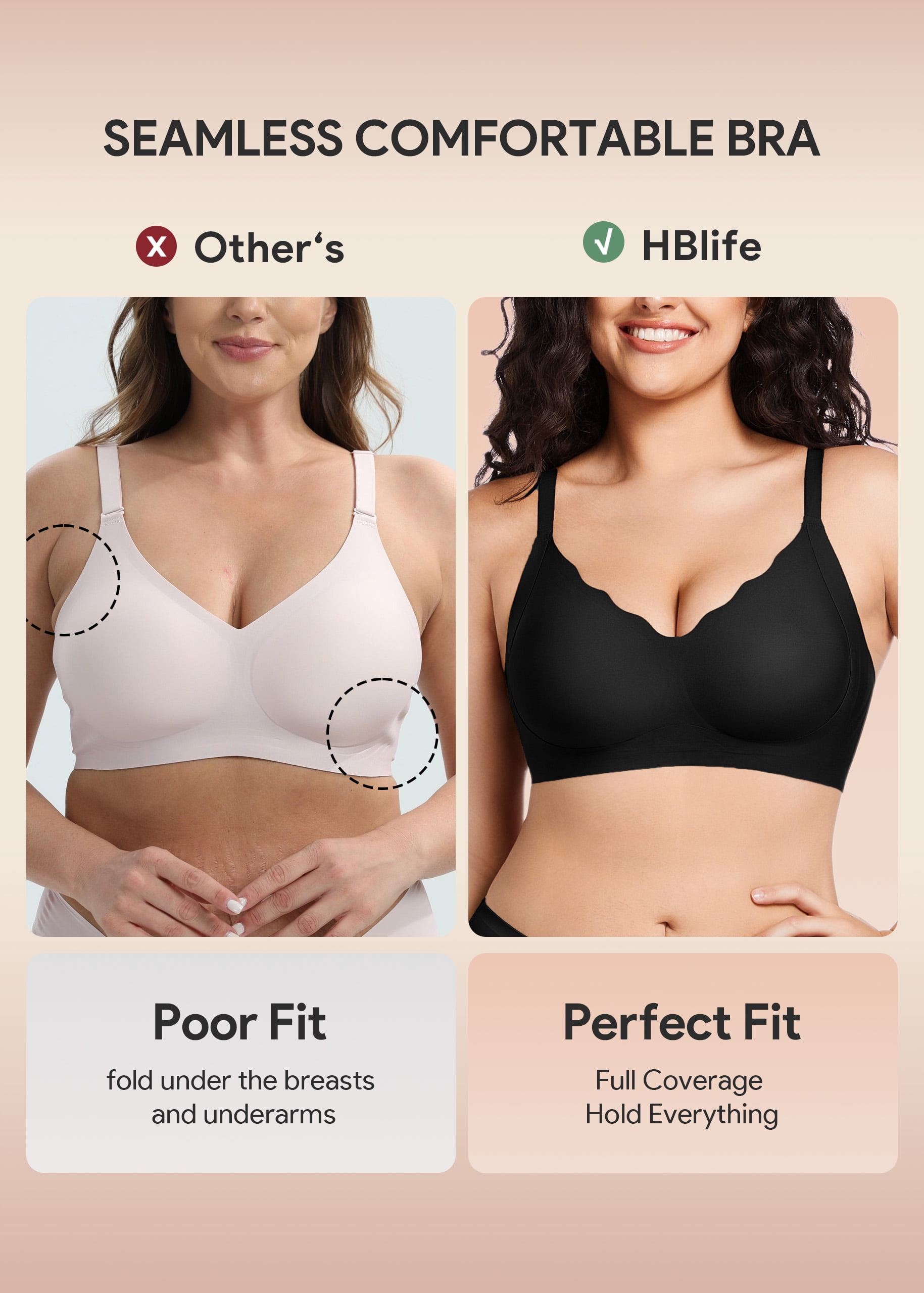 HBlife Jelly Bras for Women No Underwire 3PCS Comfort Wireless Push Up Bras Seamless Scalloped Lift Everyday Bralettes