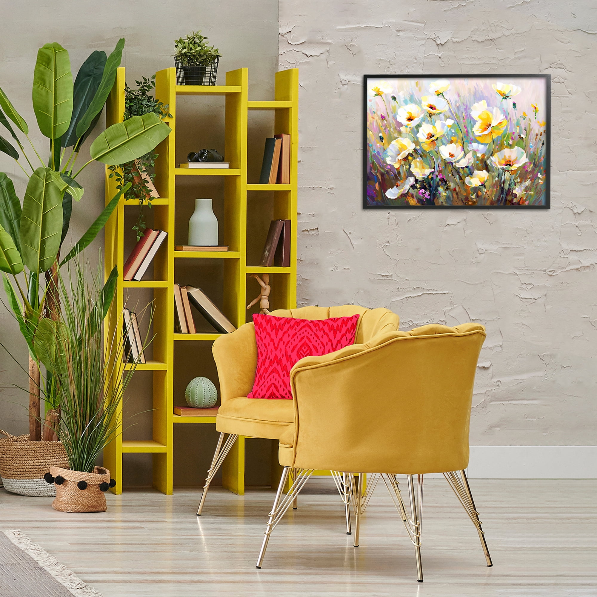 Stupell Industries Sunlit Petals Embrace Botanical & Floral Painting Black Framed Art Print Wall Art, 24 x 16