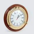thumbnail image 2 of Nagina International Nautical Brass Porthole Functional Premium Time's Clock On Solid Wood Base | Lavish Wall Decor | Maritime Replicas (10 Inches), 2 of 6