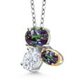 thumbnail image 2 of Gem Stone King 925 Silver and 10K Yellow Gold Green Mystic Topaz and White Moissanite Pendant Necklace for Women (3.08 Cttw, Oval 8X6MM, 7X5MM and 6X4MM, Gemstone, 18 inch Chain), 2 of 4