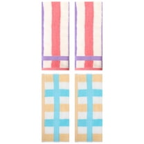 Unique Bargains Hand Towels Set of 4 Striped Cotton Purple Pink/Blue Yellow 13" x 29"