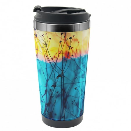 

Nature Travel Mug Autumn Dried Flowers Steel Thermal Cup 16 oz by Ambesonne