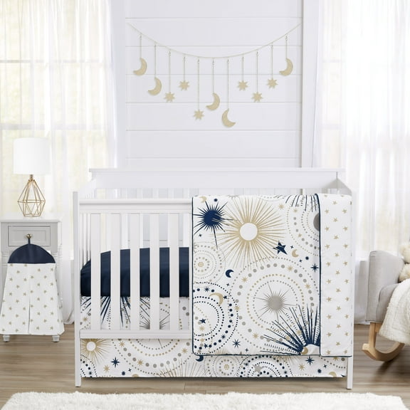 Sweet Jojo Designs Celestial Blue Gold Grey 4 Piece Crib Bedding Set