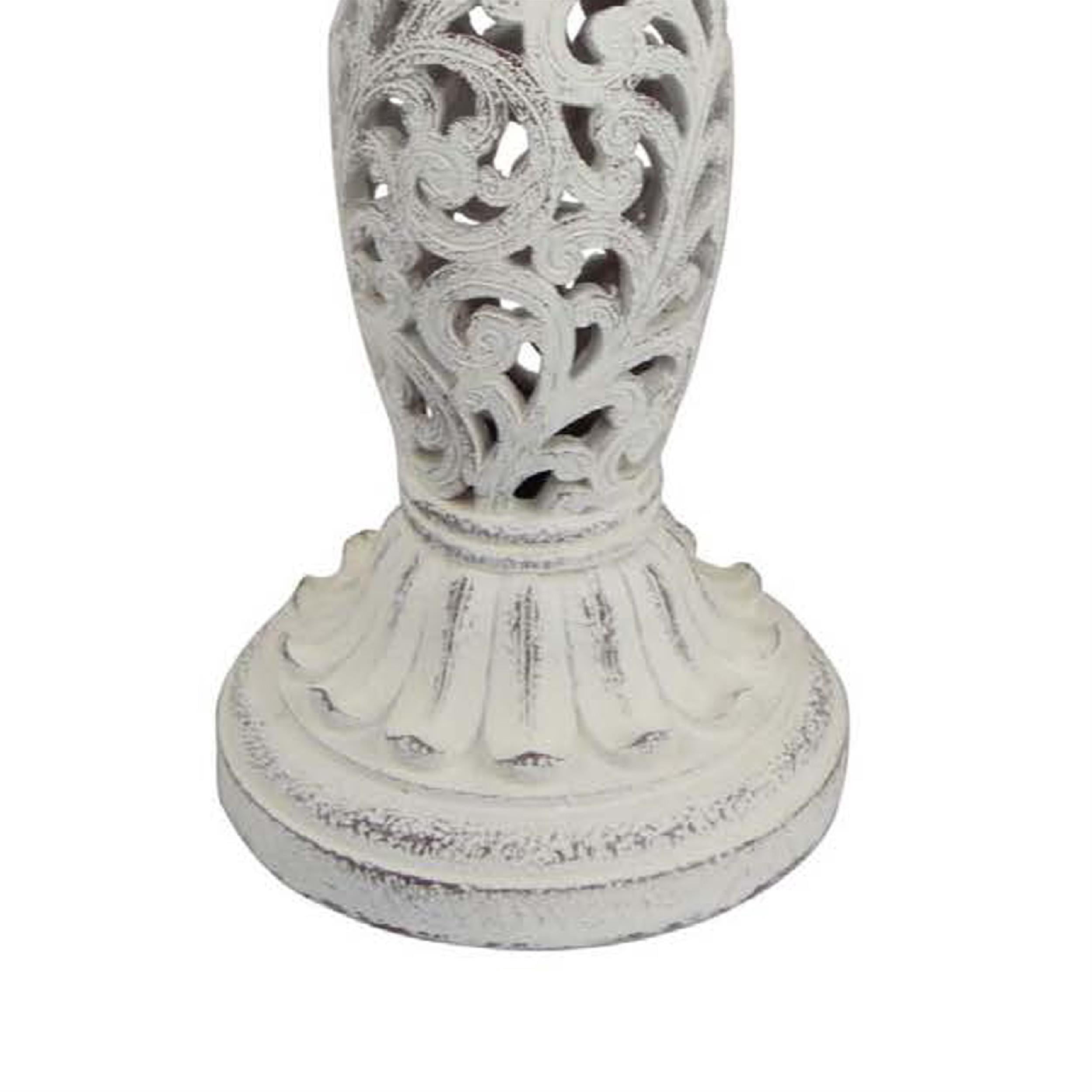 Benjara Niam Bird Bath Sculpture- 26" Weathered White Scrolled Resin