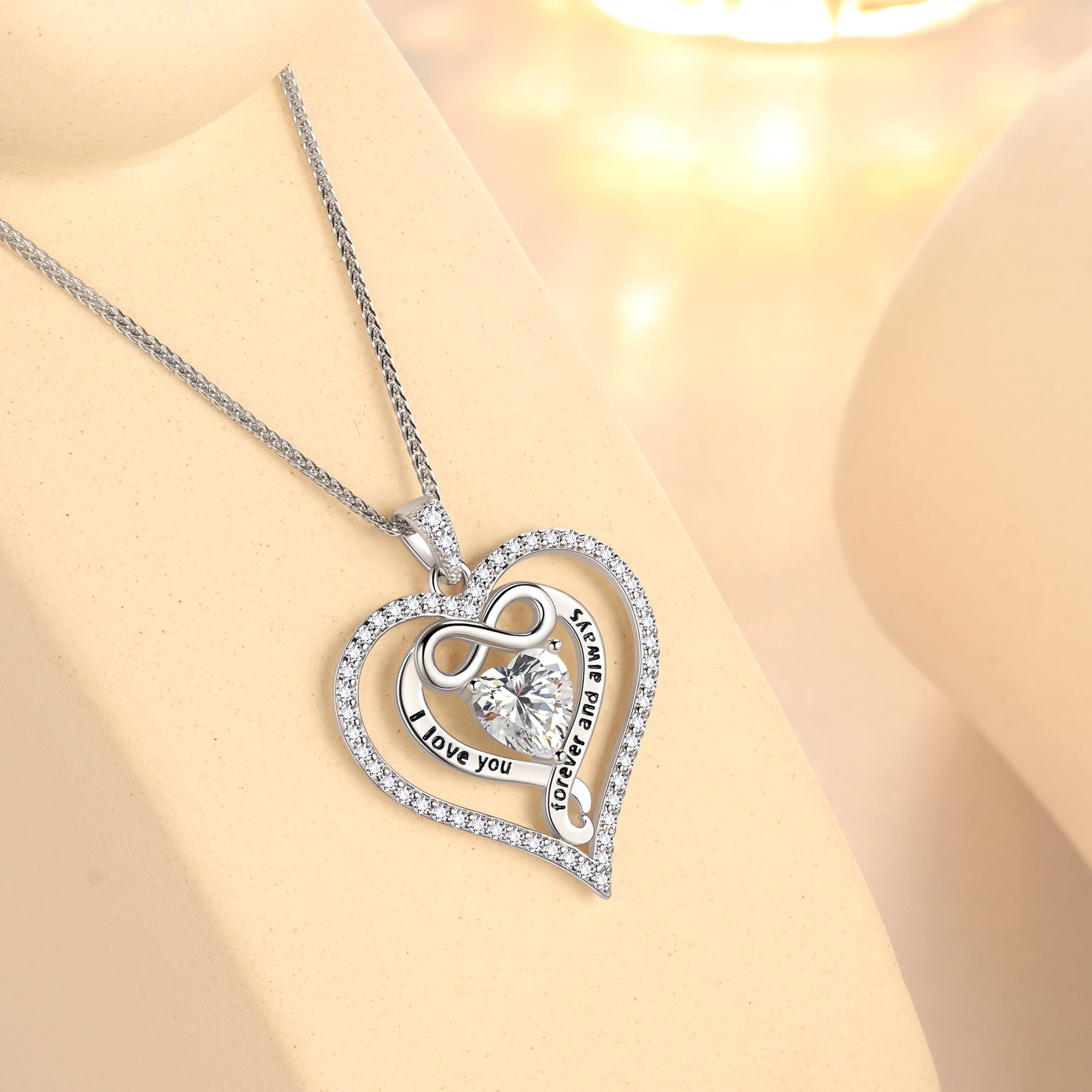 Beautlace 925 Sterling Silver 1CT Heart Moissanite Necklace,I Love You Forever and Always Birthstone Moissanite Jewelry Gift for Women