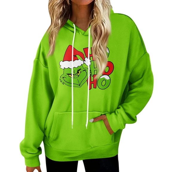 Christmas Hoodies for Women Long Sleeve Pullover Casual Loose Sweatshirts Dark Green XL