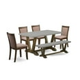 thumbnail image 2 of East West Furniture 6-Pc Dining Set - 4 dining room chairs, a Small Bench and 1 Kitchen Dining Table (Distressed Jacobean Finish), 2 of 8