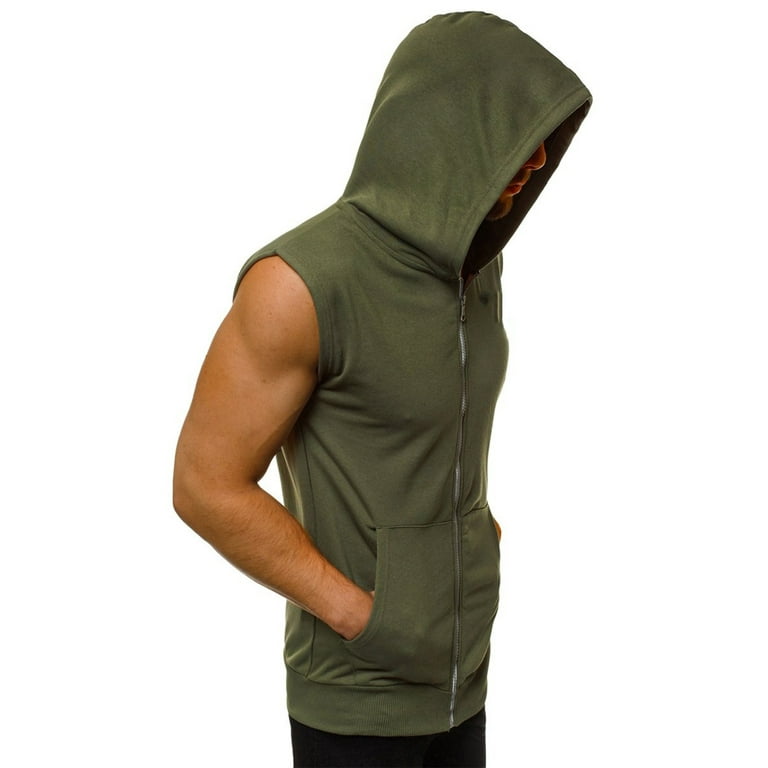 Plain Bodybuilding Sleeveless Hoodie for Men Casual Athletic Fit