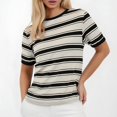 thumbnail image 2 of JAKANYQ T-Shirts pour Dames Col Rond Hauts Amples Rayés Contraste Manches Courtes T-shirt Mignon, 2 of 4