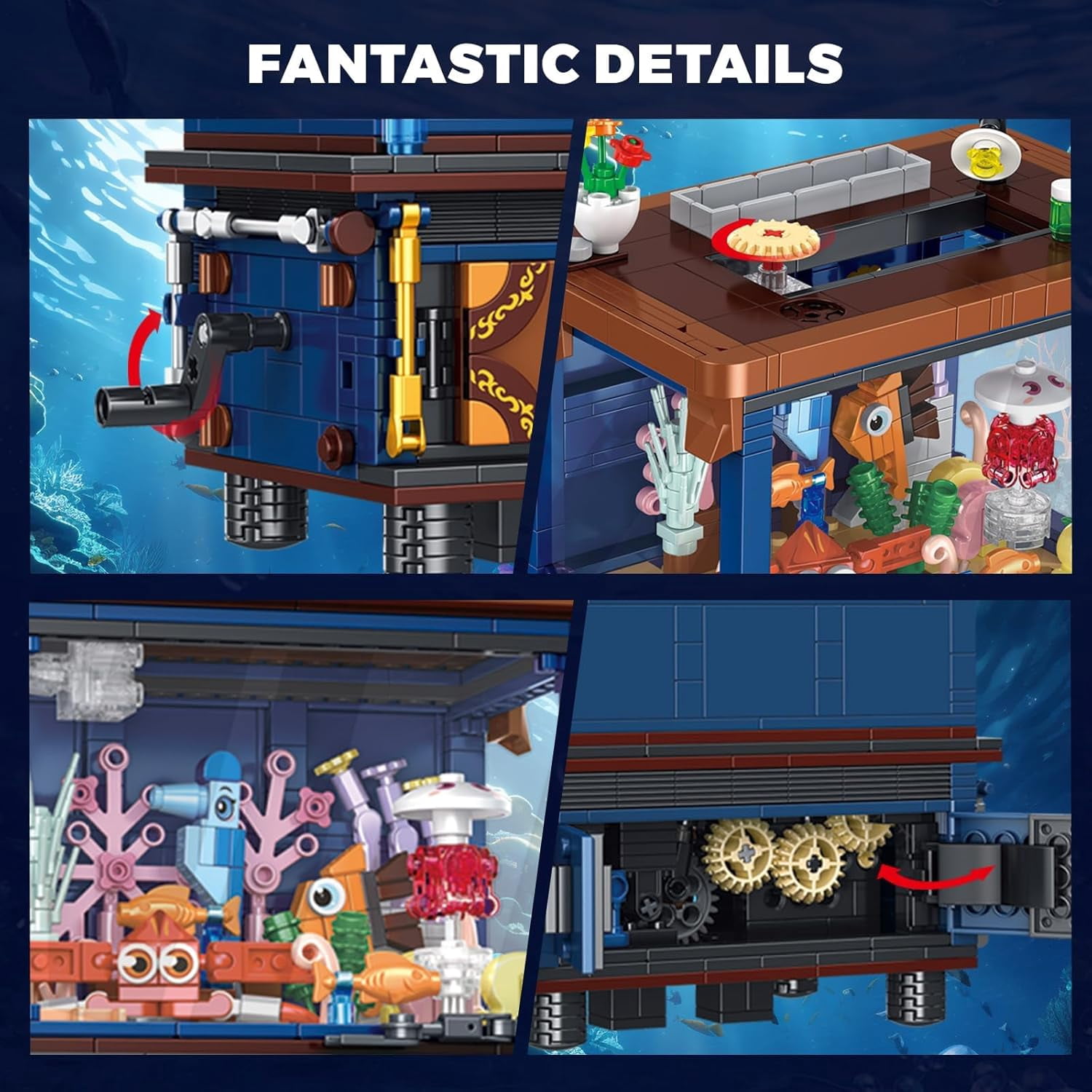 Fish Tank Building Block Set for Adult, Linkable Mechanical Aquarium Building Brick Set Toy with Ocean Animal for Home Decor,(1053PCS)