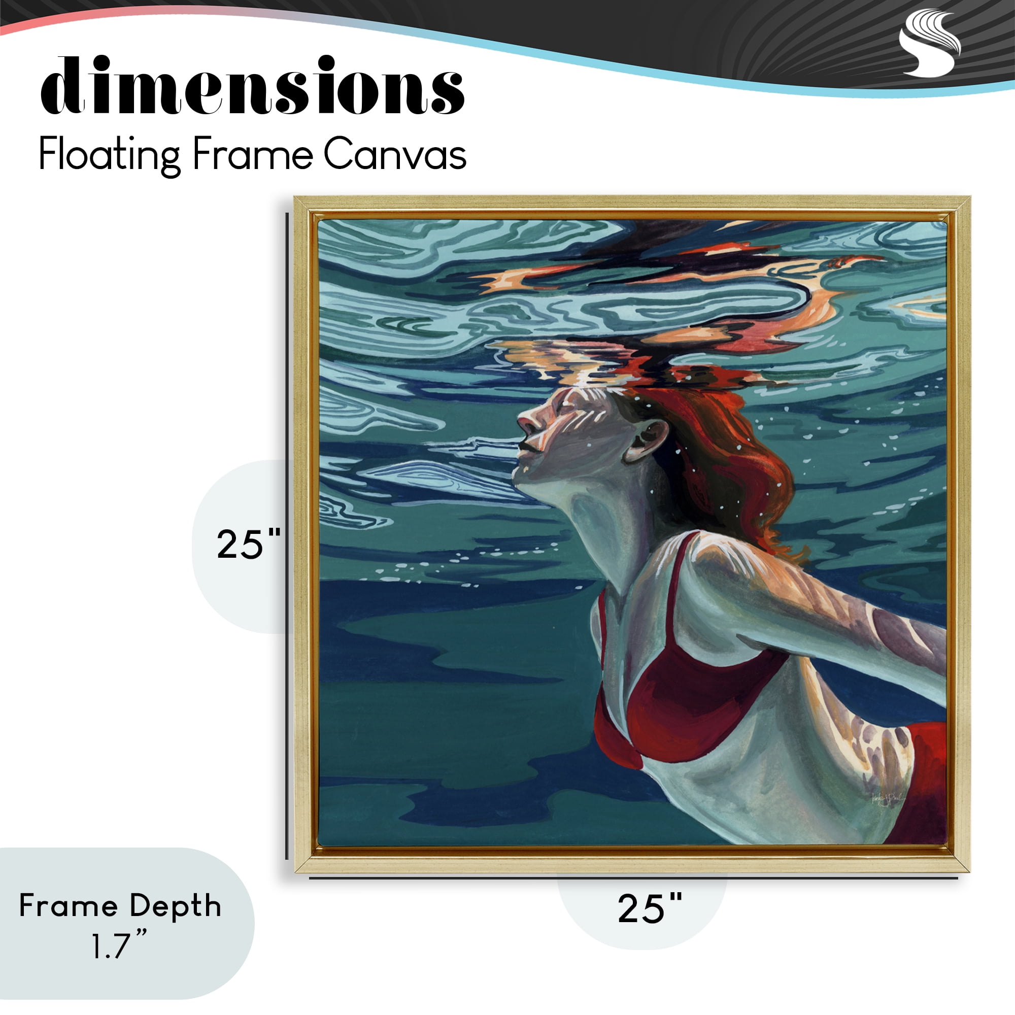 Stupell Industries Swimming To The Surface Gold Framed Floater Canvas Wall Art, design by Kate Jarvik Birch