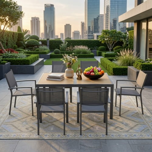 Set of 6 Heavy-Duty Metal Grey Outdoor Patio Chairs with All-Weather Textilene Mesh – 350 lbs Capacity