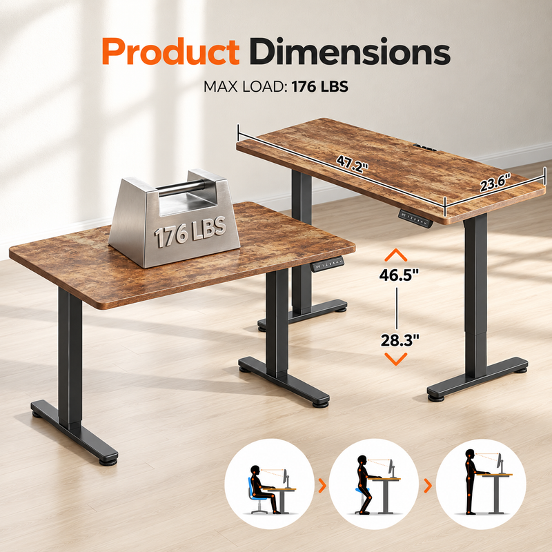 CHITOOMA 48" Electric Standing Desk, Rustic Brown photo 2