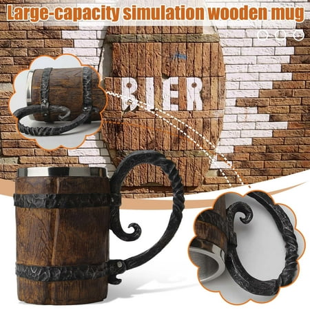 

YANXIAO Wooden Beer Mug 650 Ml Stainless Steel Double Wall Retro Brown Gift For Men Muticolor 2023 As Shown - Home Gift