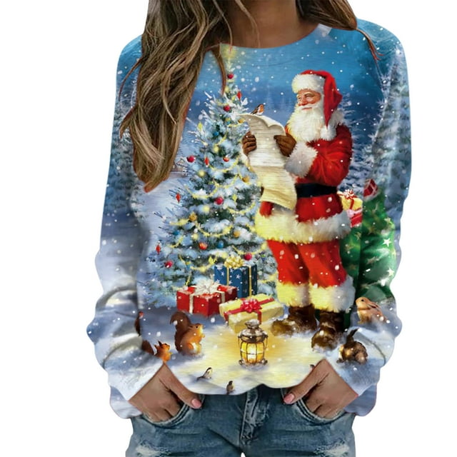 Chandail en Molleton de Noël pour Femmes, Cardigan à Manches Longues, Veste Mi-Longue Imprimée, Mode, Col Rond, Chaud