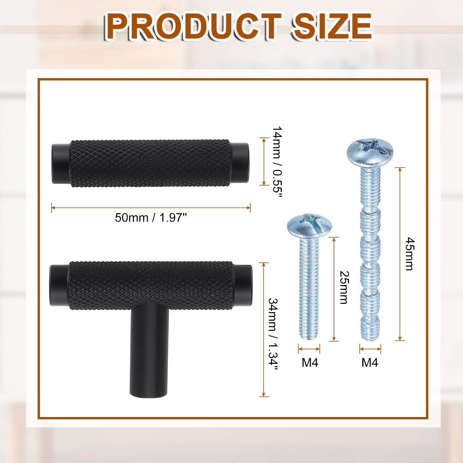 10Pack T Bar Cabinet Knobs,  2" Dia x 1.34" Height Drawer Knob Handle Pulls for Kitchen Cabinets Bedroom Dresser Wardrobe, Black