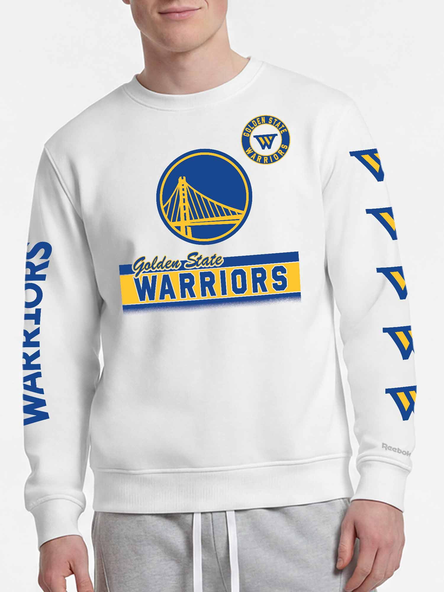 Golden State Warriors Reebok Mens White Crew Sweatshirt