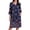 Navy Blue-Printed, variant on Zipper Robes for Women 3/4 Sleeves Housecoat Soft Nightgowns Sleepwear Mumu House Dresses with Pockets