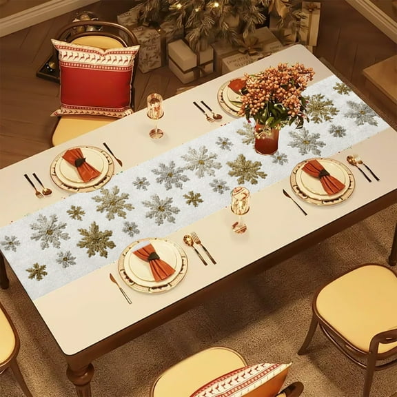 NWOKYZGH Winter Snowflake Table Runner 72 Inches Christmas Snowflakes Snow Runner for New Year Dining Table Kitchen Holiday Rustic Seasonal Farmhouse Party Decor Washable