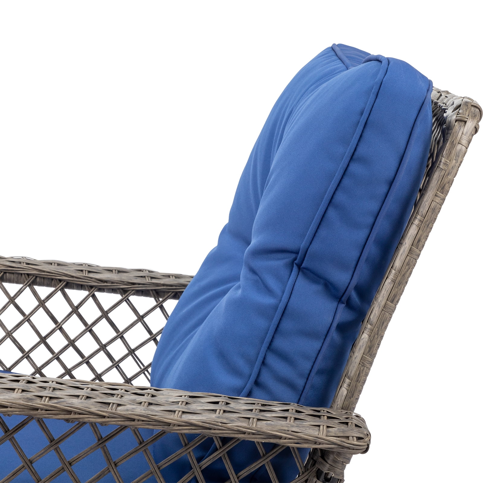 Ktaxon Outdoor Woven Rattan Rocking Chair with Blue Cushion, Large Wicker Patio Furniture, Grey and Blue
