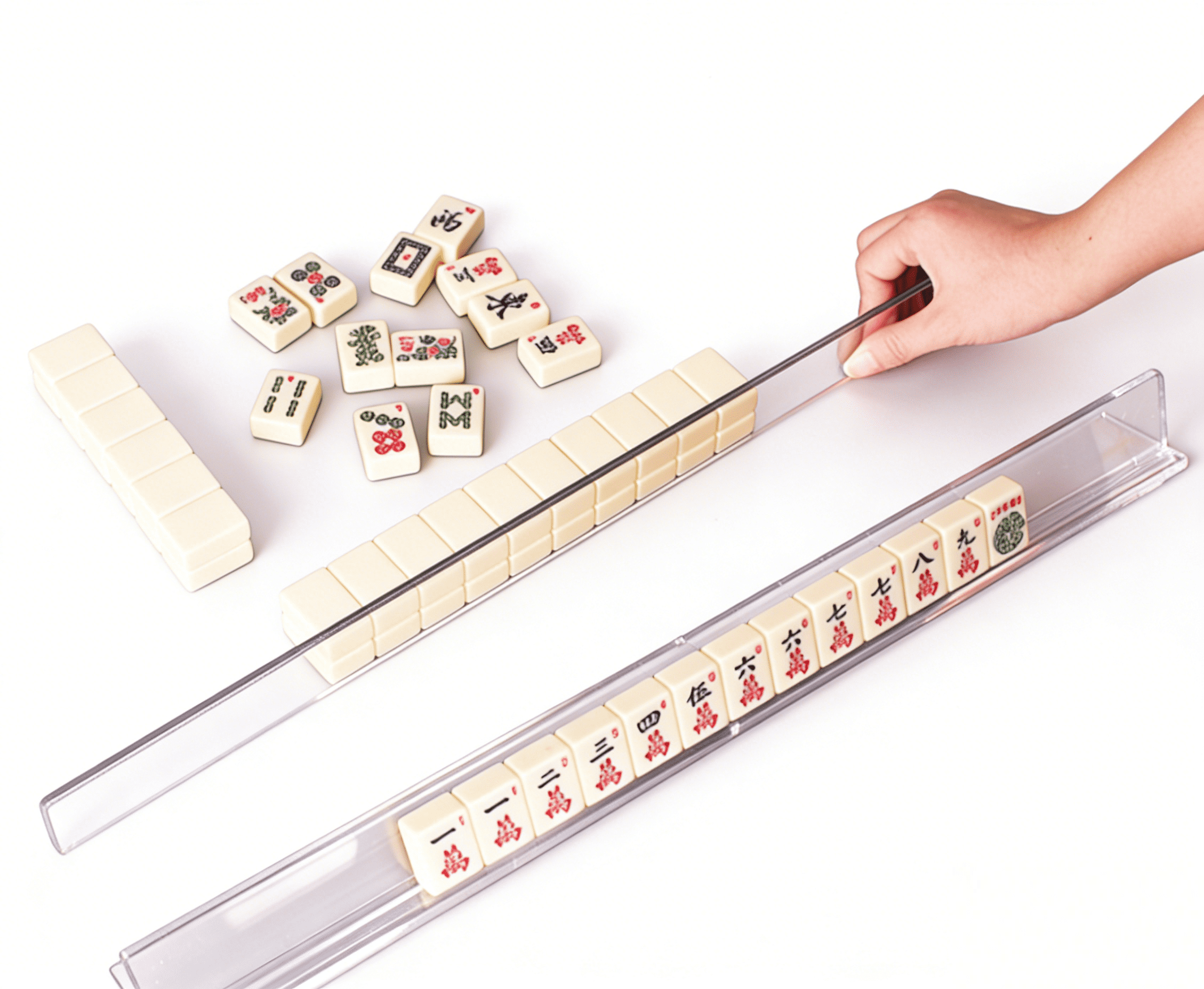 Clear Acrylic Mahjong Tile Racks with Pushers – Combo Set for Game Room, Family Nights, Travel & Community Centers (RL 4 PCS)
