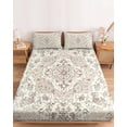 thumbnail image 2 of Twin XL Size Fitted Sheet Set - Beige Boho 2 Piece Bedding Sets 16" Deep Pocket Fitted Sheet with 1 Pillowcases, Vintage Ethnic Floral Abstract Geometric Brushed Microfiber Hotel Luxury Bed Sheets, 2 of 9