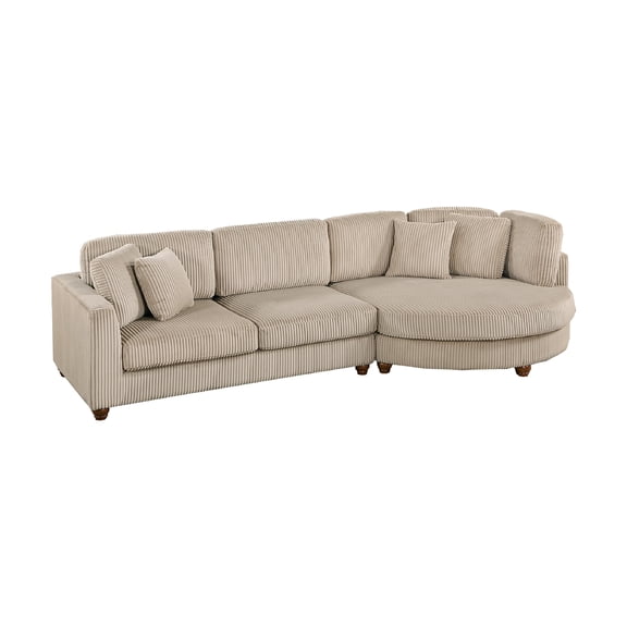 Zeo 2pc Oversize Sectional Sofa and Chaise, Taupe Brown Corduroy
