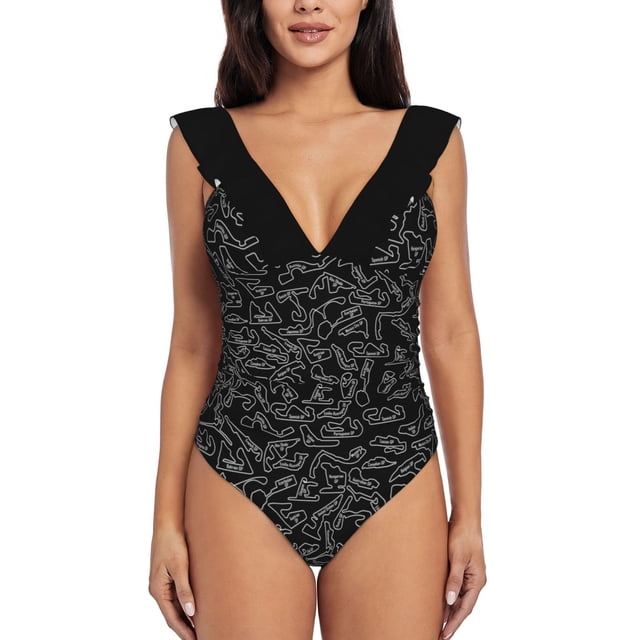Race Circuits-Pattern One-Piece Swimsuit Women Ruffle Bathing Suits New Girl Beach Swimwear Race Track Tracks Racing Cars Car