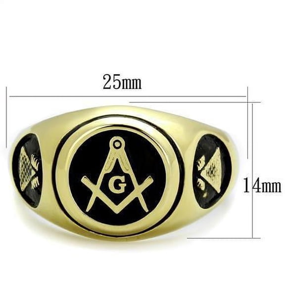 IP Gold(Ion Plating) Stainless Steel Ring with No Stone for Women Masonic Theme No Stone Stone Color Style TK2050 Size 10
