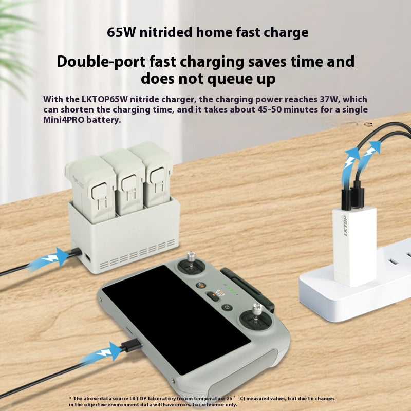 Bigcan Dual-Way Charging Hub for DJI Mini 4 Pro/Mini 3 Drone Batteries – 37W High-Power Input, LED Light, Portable Power Bank with Intelligent Temperature Control