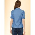 thumbnail image 3 of Unique Bargains Chemise en Denim Chambray à Manches Courtes pour Femmes Bleu S, 3 of 6