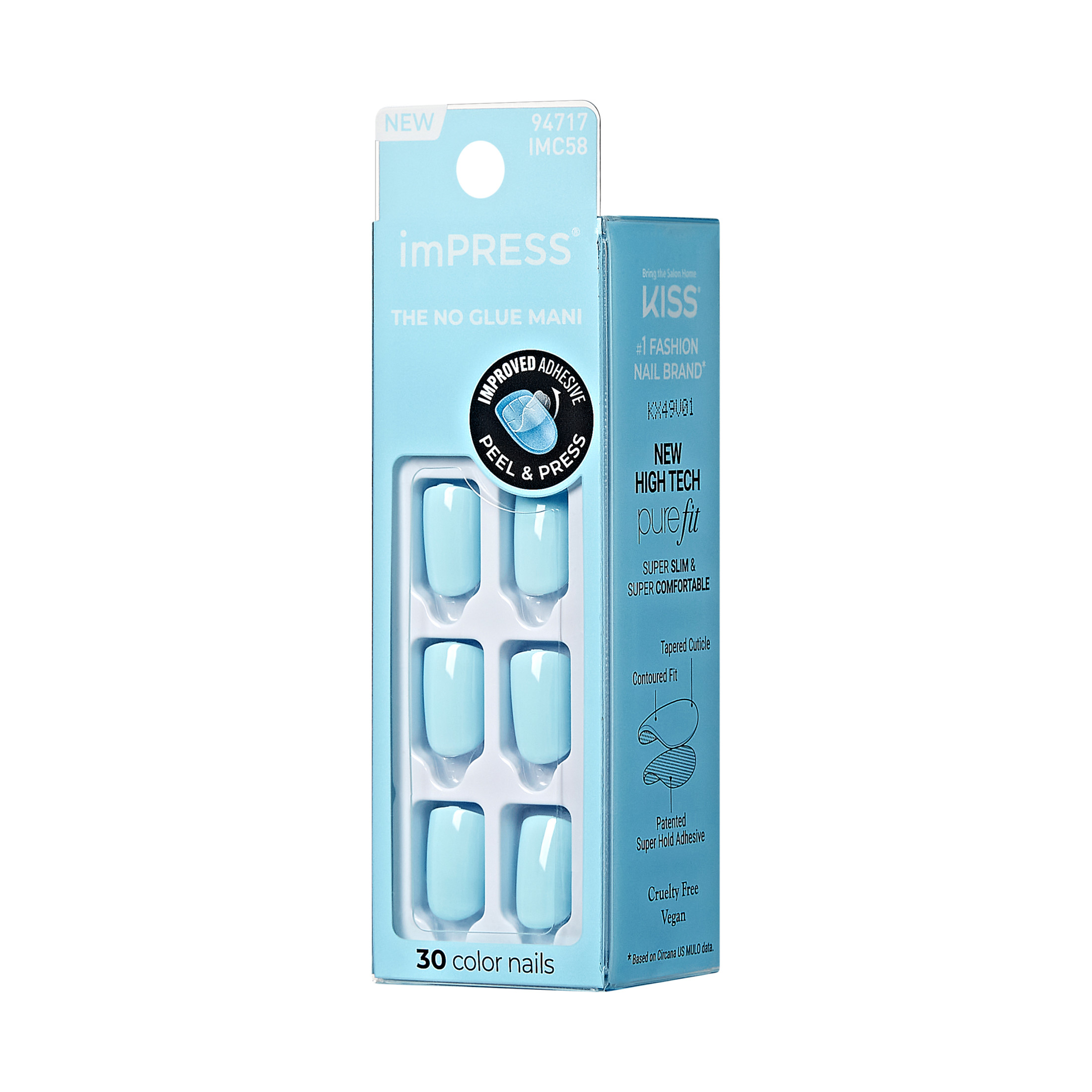 Kiss ImPress Drucknägel ‚Glöckchen Und Pfeifen‘ – Kurze Länge, Mattes Marineblau, 30 Nägel + 6 Akzente