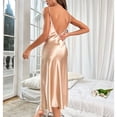 thumbnail image 3 of Defitshape Women's Sain Nightgown Night Gown Cowl Neck Long Silky Sleep Dress Soft High Slit Slim Fit Sleeveless Cami Summer Sleepwear Golden X-Large, 3 of 4