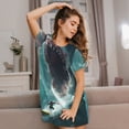 thumbnail image 3 of Balery Surfing Shark Camisón de manga corta con cuello redondo para mujer, cómodo y elegante., 3 of 6