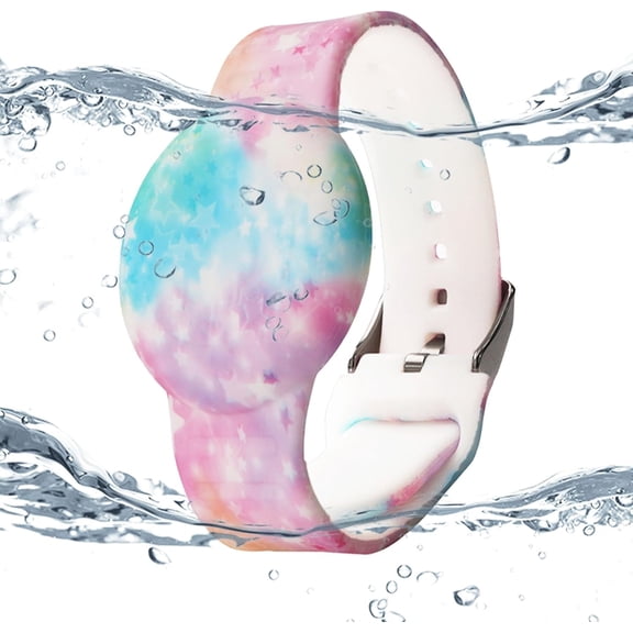 Waterproof AirTag Bracelet for Kids, Hidden Printed Wristband for Apple Air Tag, Silicone AirTag Holder GPS Tracker Case for Band for Child Toddler, Secure Anti-Lost Protection(Starry Sky Pink)